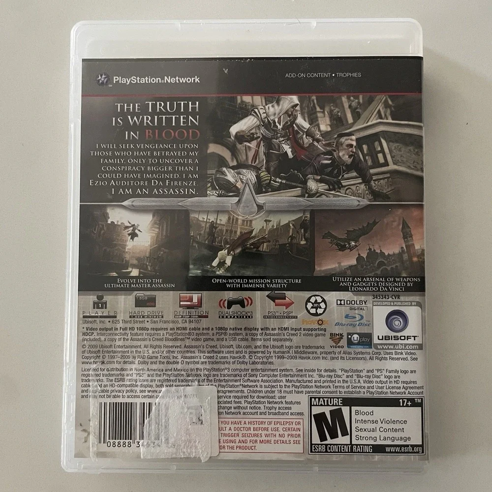 Assassin's Creed II Sony PlayStation 3 Video Game 2009